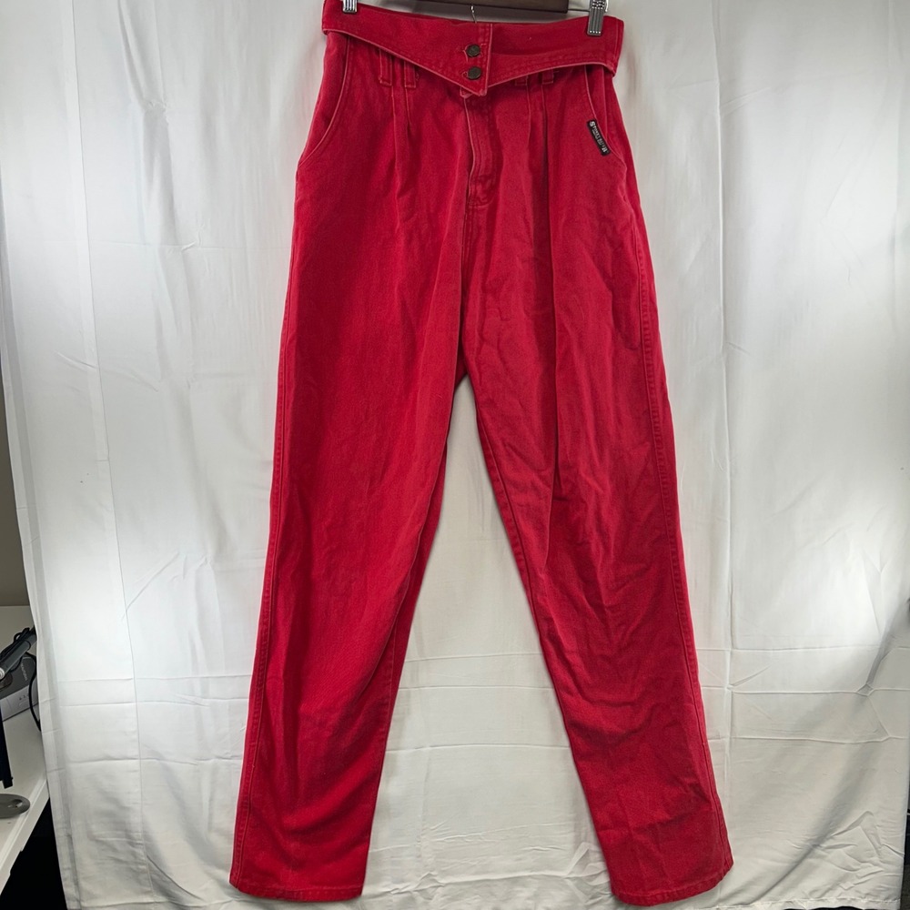 Stoney River Jeans Women 15/16 Red Vintage High Waisted Fold Over Pleated USA